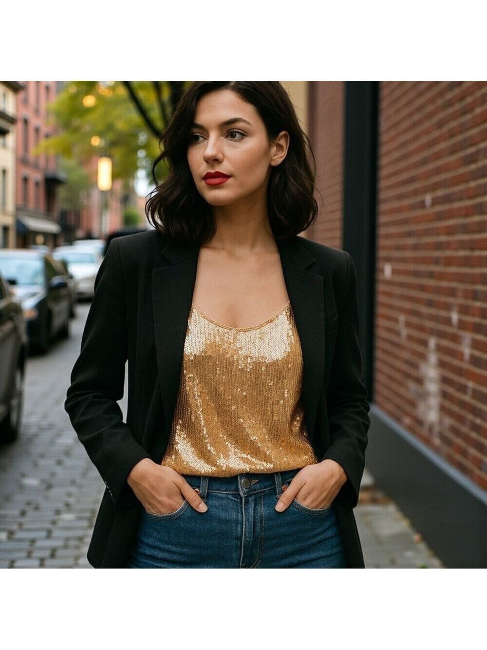 ⭐ Allen B. by Allen Schwartz Gold Sequin Cami – Size M ⭐